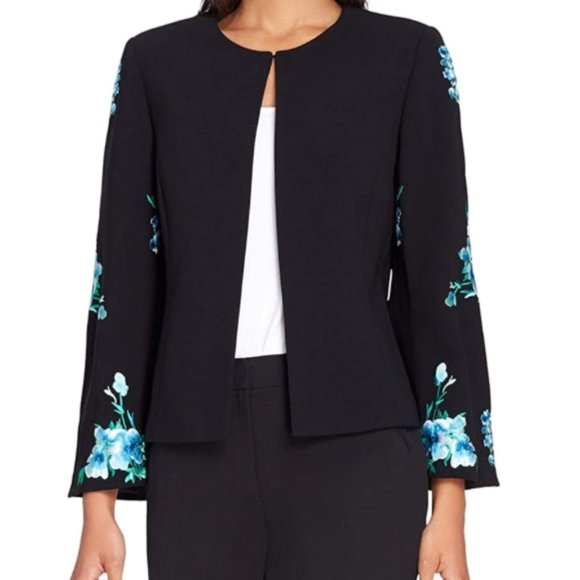 TAHARI ASL Embroidered Black Bell-Sleeve Blazer Floral Flare Jacket Spring 8 - Picture 2 of 12